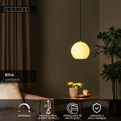 Lucide BINA - Suspension - Ø 25 cm - 1xE27 - Blanc